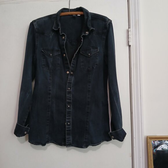 Divided H&M Black Denim Black Snap Fitted Western Shirt/Chore-Jacket Sz M - Picture 1 of 14